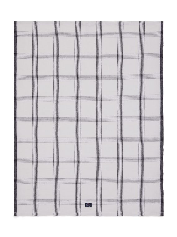 Checked linen blend kitchen towel, white