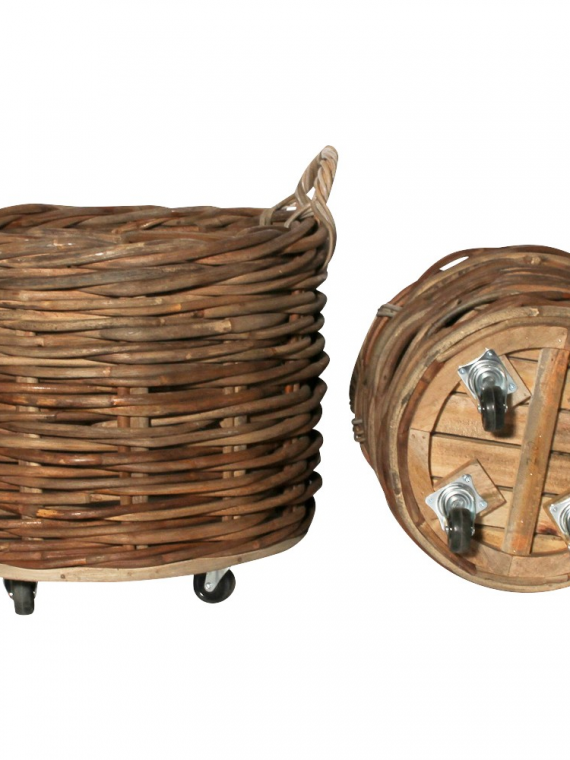 Rattan-Henkelkorb m. Rollen, 'SYLT', rund klein